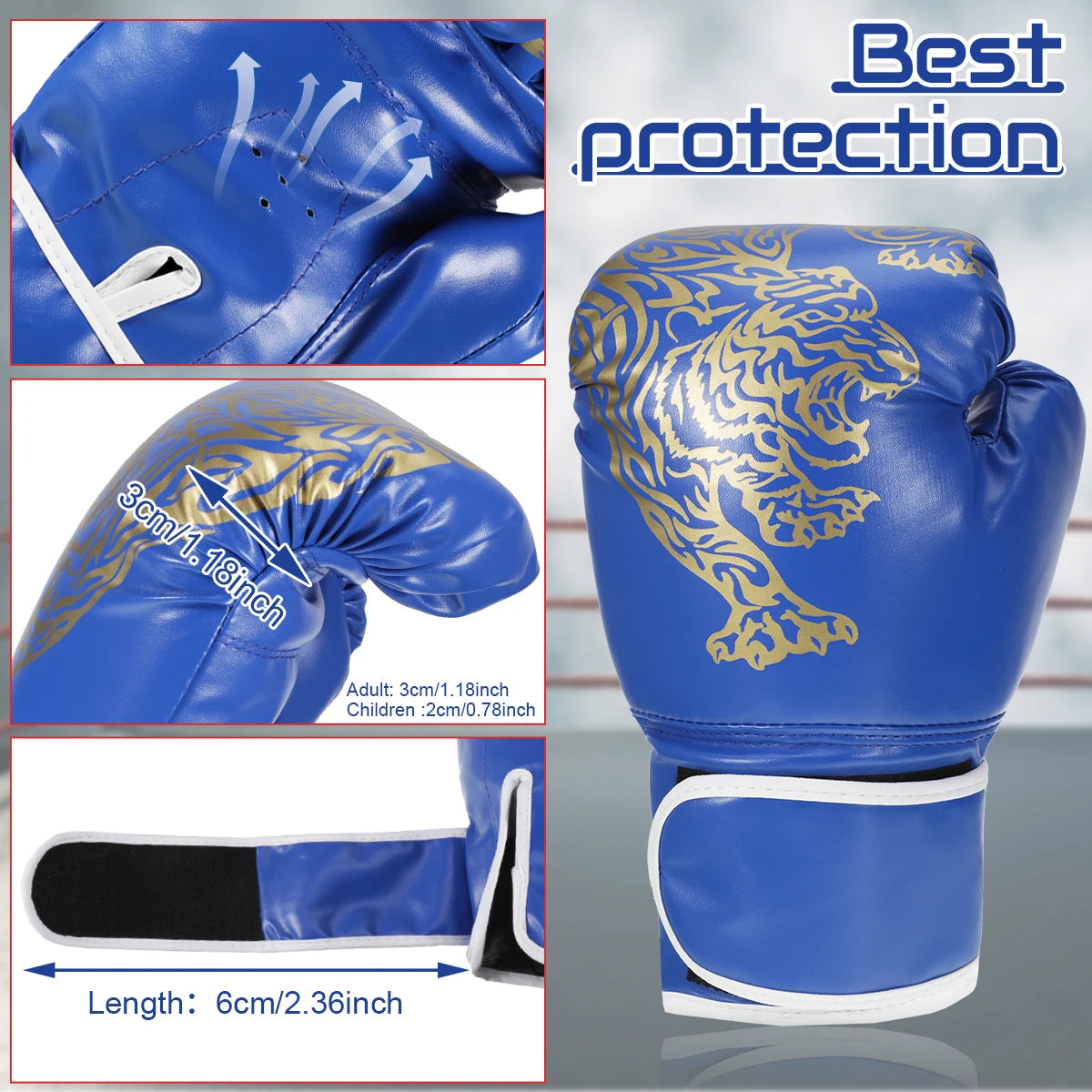 Adults Boxing Gloves Breathable PU Leather Fighting Gloves Kids Boxing Training Kickboxing Gloves for Gym Indoor Outdoor Sport