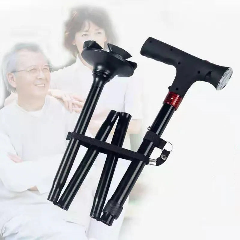 Collapsible Telescopic Folding Cane Elder Cane LED Walking Trusty Sticks Elder Crutches For Mothers The Elder Fathers With Alarm