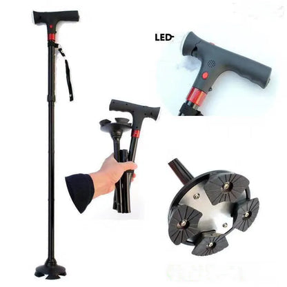 Collapsible Telescopic Folding Cane Elder Cane LED Walking Trusty Sticks Elder Crutches For Mothers The Elder Fathers With Alarm