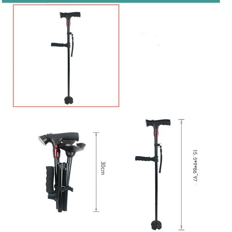 Collapsible Telescopic Folding Cane Elder Cane LED Walking Trusty Sticks Elder Crutches For Mothers The Elder Fathers With Alarm