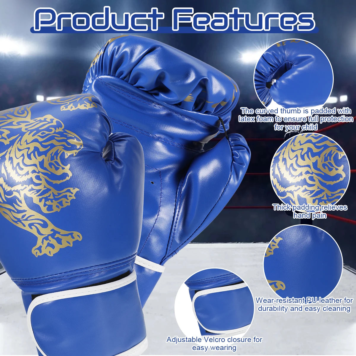 Adults Boxing Gloves Breathable PU Leather Fighting Gloves Kids Boxing Training Kickboxing Gloves for Gym Indoor Outdoor Sport