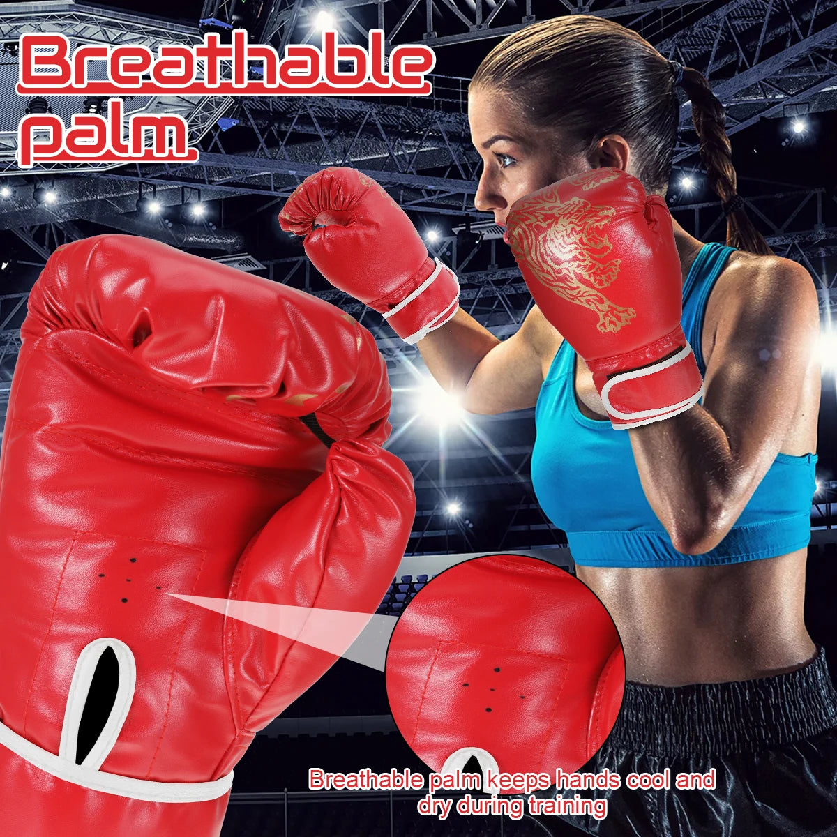 Adults Boxing Gloves Breathable PU Leather Fighting Gloves Kids Boxing Training Kickboxing Gloves for Gym Indoor Outdoor Sport